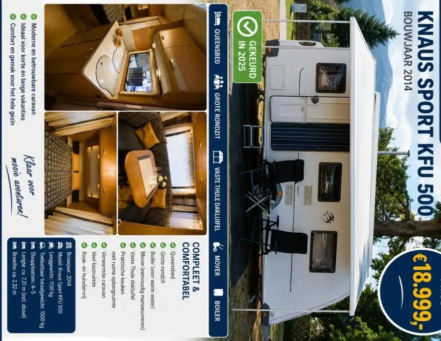 Zeer nette caravan. Voorzien van quemnsbed mover vaste thüle dakluifel nieuwe stevige matras boiler.gekeurd in 2025. Niet in gerookt, gekookt of huisdieren in geweest. Ziet er uit als nieuw!!!