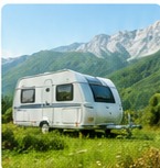 Caravan in berglandschap